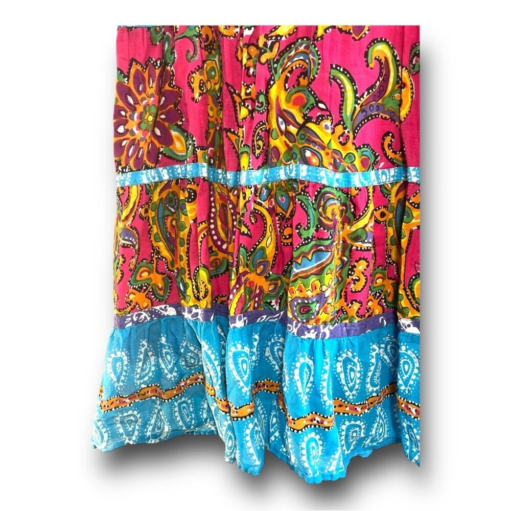 PINK TURQUOISE FLORAL TIER MAXI SKIRT SZ XLG - Picture 4 of 11